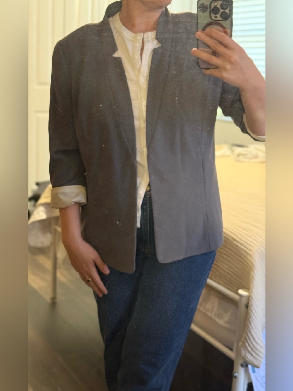 Kensie Gray Open-Front Blazer